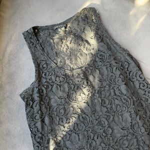 THEORY Black Veneza Lace Isaac Scoop Neck Tank Top